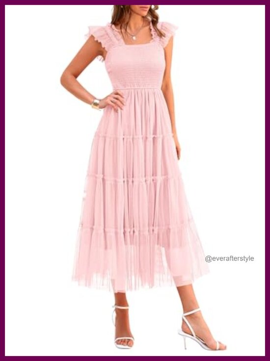Dresses & Skirts - Women's Summer Smocked Midi Tulle Dress